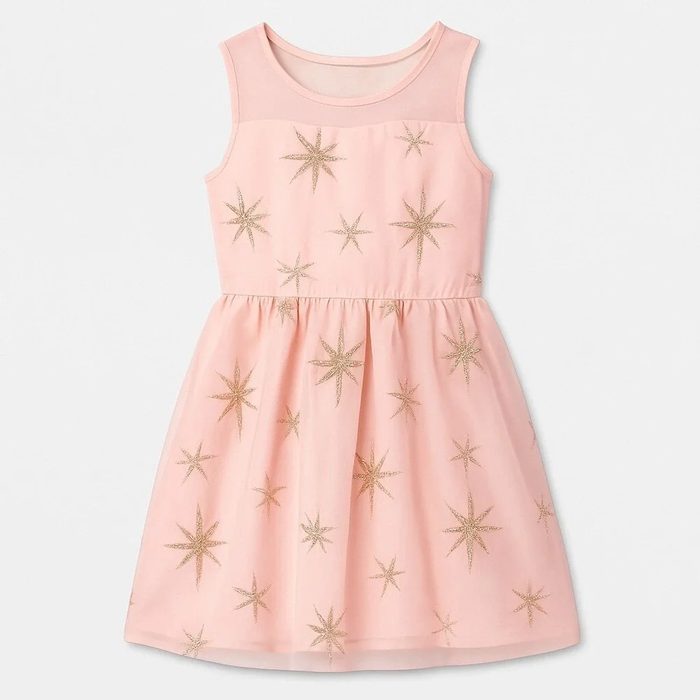 Children's Place‎ Dress Girls 12 Pink Glitter Star Mesh Holiday Party Tulle NWT